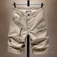 Pantalones Cortos de Carga para Hombres Mezcla de Algodón Medio Pantalones Lisos Informales Bolsillo Cremallera Verano M