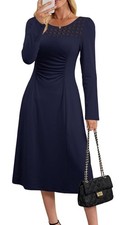 Vestidos informales para mujer Dokotoo manga larga moda otoño encaje cuello redondo grandes DD2