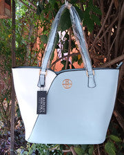 Bolso de Mano Badgley Mischka Para Mujer Rae Weekender Bloque de Color Azul Claro y Blanco