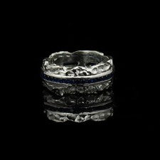 Anillo de zafiro azul para hombre, banda martillada rústica de plata de ley 925, aniversario