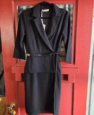 Vestido midi Grace Karin para mujer negro manga 3/4 cremallera lateral con cinturón talla S nuevo con etiquetas