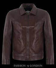Chaqueta de cuero real marrón para hombre chaqueta clásica con cuello callejero estilo informal