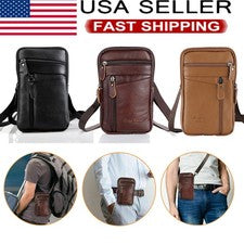 Hombres Bolso Cinturón Cuero Moda Bandolera Teléfono Cintura Paquete Bolsa 3 Cremalleras Negro/Marrón