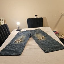 Pantalones de mezclilla rectos de 5 bolsillos de moda Nova para hombre desgastados calce relajado azul