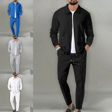 Elegante conjunto de chaqueta gofre con pantalones para hombre perfecto para los días de primavera y otoño