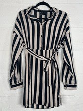 Vestido camisero a rayas con diseño de ASOS negro beige manga larga con cinturón para mujer talla 6 nuevo con etiquetas