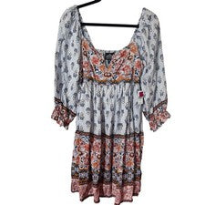 Mini Vestido Angie Para Mujer Estilo Boho Pequeño Nuevo con Etiquetas Azul Floral Mangas Campesinas