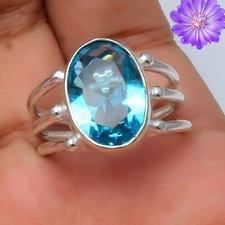 Anillo de joyería hecho a mano de plata de ley 925 con piedras preciosas de topacio azul regalo para