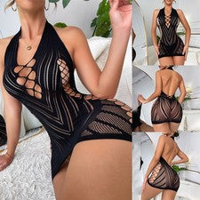 Vestido bodycon de malla de poliéster negro para mujer ahuecado moda de noche