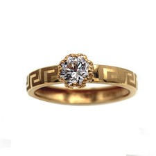 Anello Solitario Oro 18k 750 Greca Zircone 6mm Made in Italy Regalo Mamma Donna