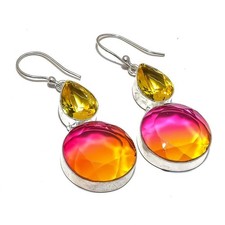 Pendientes de cuarzo místico Sunset de plata de ley 925 hechos a mano regalo para ella