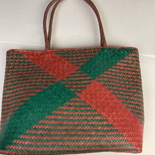 Bolso de Mano Para Mujer Tejido Paja Verde Coral Cartera Cierre con Cremallera Hombro Resort Playa