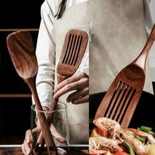 Juego de utensilios de cocina de madera de acacia espátulas lisas y ranuradas para uso en cocina