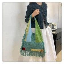 Bolso de mano para mujer suave hueco de ganchillo retazos estilo boho llevar un bolso de malla