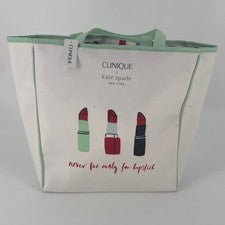 Bolso de Mano Clinique X Kate Spade New York Mujer Blanco Lápiz Labial Gráfico NUEVO