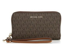 Muñequera grande de lona con estampado de logotipo de Michael Kors - marrón 32F1GJ6E2B ¡Nueva!