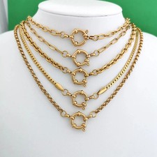 Collar con broche de marinero cadena clip acero inoxidable color dorado mujer joyería