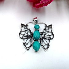 Colgante de joyería de plata de ley 925 hecho a mano con piedras preciosas turquesa azul tamaño-2,25"