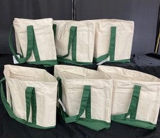 Bolso de Comestibles Top Design 20" Grande 100% Algodón Lona Cremallera Verde Natural