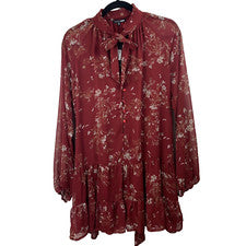 Moda Nova Mujer Nuevo con Etiquetas Vestido Floral Corto Fluido Forrado Botón Corbata Cintura Cuello XL
