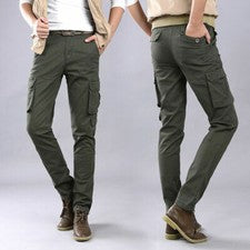 Hombres Moda Calce Ajustado Militar Bolsillo Pantalones Exterior Carga Ropa de Trabajo Pantalones