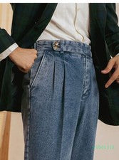 Pantalones de mezclilla Gurkha para hombre Pantalones largos Jeans Botones Pierna recta De colección Informales