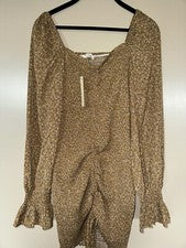 Mini Vestido Para Mujer Moda Boutique Camel Floral Calado Frente Acanalado