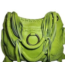 BOLSO DE MANO ISABELLA FIORE VERDE CON BORLAS FLECOS LATIDOS MASCARADA Y2K NUEVO SIN ETIQUETAS