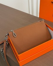 Bolso Bandolera Bolso sin asas de cuero para mujer Marrón con cremallera Cartera con correa de cadena Cartera