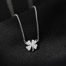 Collar colgante de plata de ley 925 con flores de trébol de cristal para mujer joyas regalo