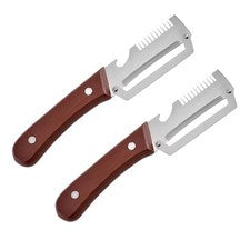 Pelador económico de cocina 3 en 1 con hoja inoxidable de 19 x 3,8 cm y mango de madera