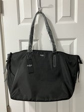 Bolso de Mano Botkier Mujer Grande Negro Nylon Borde de Cuero Sintético Doble Asas Nuevo con Etiquetas