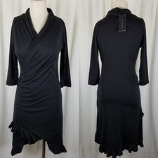 Vestido de punto Matti Mamane negro con volantes fruncido envolvente sintético para mujer 1 S nuevo con etiquetas