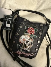 Bolso Bandolera Ed Hardy Viral Edgy Negro Bling Calavera Tachonada Estrás