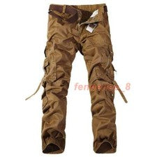 Hombres Moda Suelto Carga Informal Combate Multi Bolsillos Chic Pantalones Rectos Pantalones