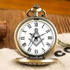 Reloj de Bolsillo Masónico Estilo Vintage Bronce Tapa Abatible Cuarzo Collar Cadena para Hombre