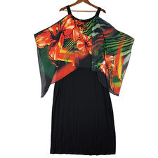Vestido Ulla Popken Para Mujer 14 Negro Floral Tejido Hibisco Capa Vacaciones Boho Nuevo con Etiquetas