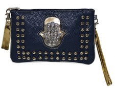 Bolso sin asas de cuero sintético marroquí informal bolso de cosméticos de noche MED azul marino