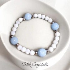 Pulsera de Angelita, Piedra Lunar y Cuentas de Angelita Cristal Natural Pulsera para Mujer