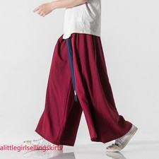 Pantalones chinos para hombre falda pantalones Hanfu estilo étnico retro pantalones de pierna ancha