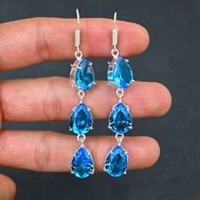 Pendientes de joyería hechos a mano de plata esterlina 925 con piedras preciosas de topacio azul suizo regalo