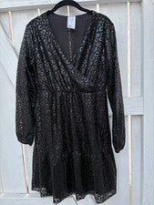 Vestido para mujer Serra retro metálico estampado animal malla cuello en V elástico negro talla S