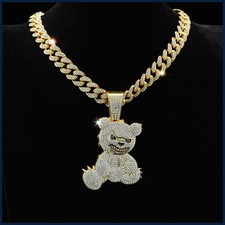 Hombres Mujeres Hip Hop Oso Colgante Collar Eslabón Cubano Cadena Gargantilla Joyería