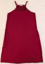 Moda Para Mujer Borgoña Enrejado Halter Verano Bolsillo Vestido Talla Mediana