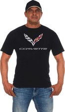 Camiseta Chevy Corvette JH Design Para Hombres Serie C7 Logo Negra o Roja Cuello Redondo Camisa