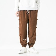 Pantalones informales de pana para hombre Pantalones chinos estilo harén de kung fu con cordón