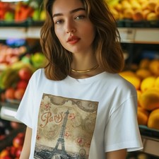 #3 Camiseta Parisina Charm Gráfica - Camisa Informal Estilo Vintage