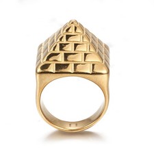 Anillo piramidal de acero inoxidable enchapado en oro pesado de 18 quilates pulido unisex
