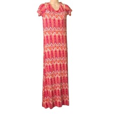 Maxi Vestido Tejido Largo Hombro Frío Estampado Rosa Design History Mujer Talla Pequeña