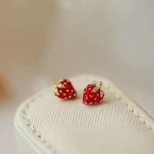 Ohrstecker Sterling Silber 925 Erdbeeren Goldn & Rot Damen Ohrringe